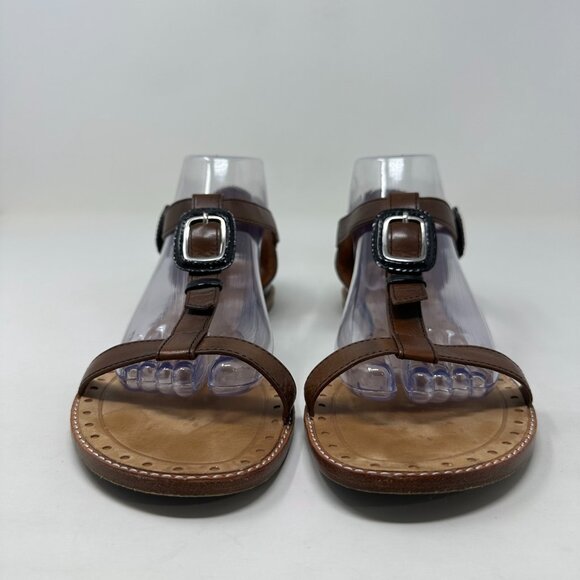 Cole Haan Capri T-Strap Sandals Size 9B Dark Amber Brown Leather - Picture 3 of 13